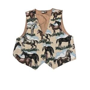 Vintage Pioneer Wear Vest Men's Large Multicolor Horse Tapestry Western